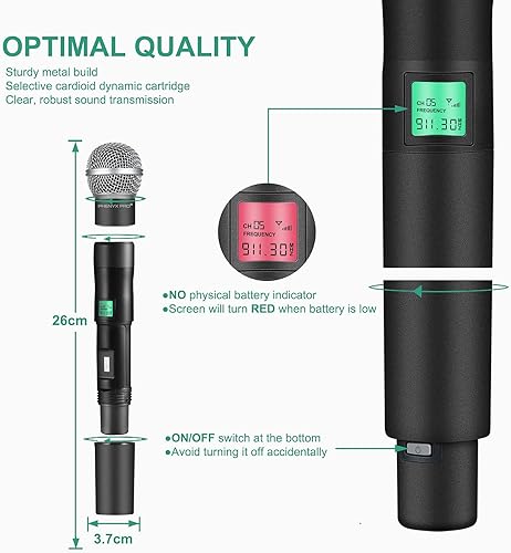 Miniatura 2 de Phenyx Pro PTU-4000 911.3MHz Metal Build UHF transmisor de micrófono de mano, cobertura de operación de 260ft