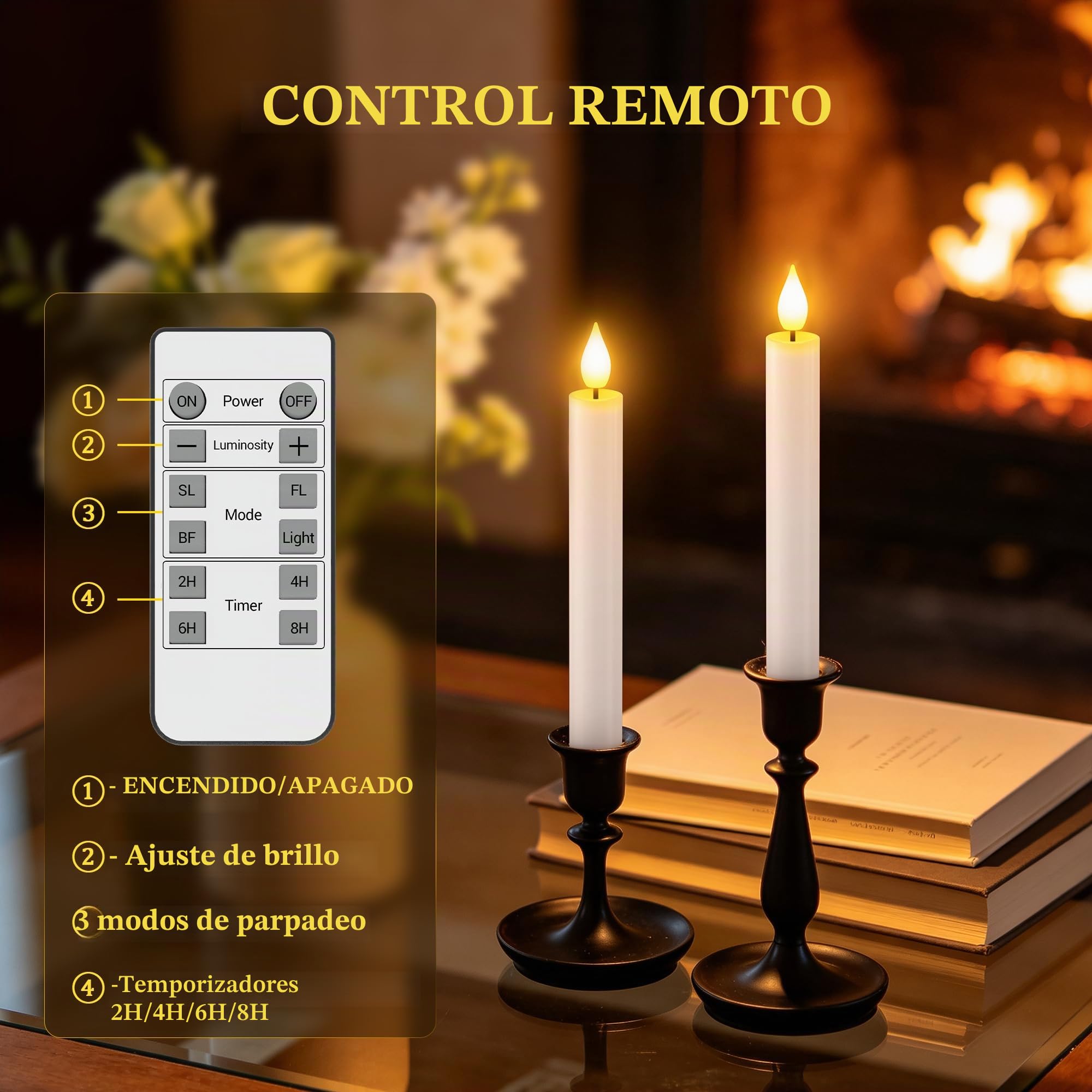 SoulBay 10 piezas Velas LED Efecto Llama Recargables USB, 17 cm Velas Luces LED con Control Remoto y Temporizador, Decorativas Velas Eléctricas para Cuadros Salon Hogar Decoracion Halloween Navidad | Velas LED de 17 cm, llama parpadeante, velas eléctricas