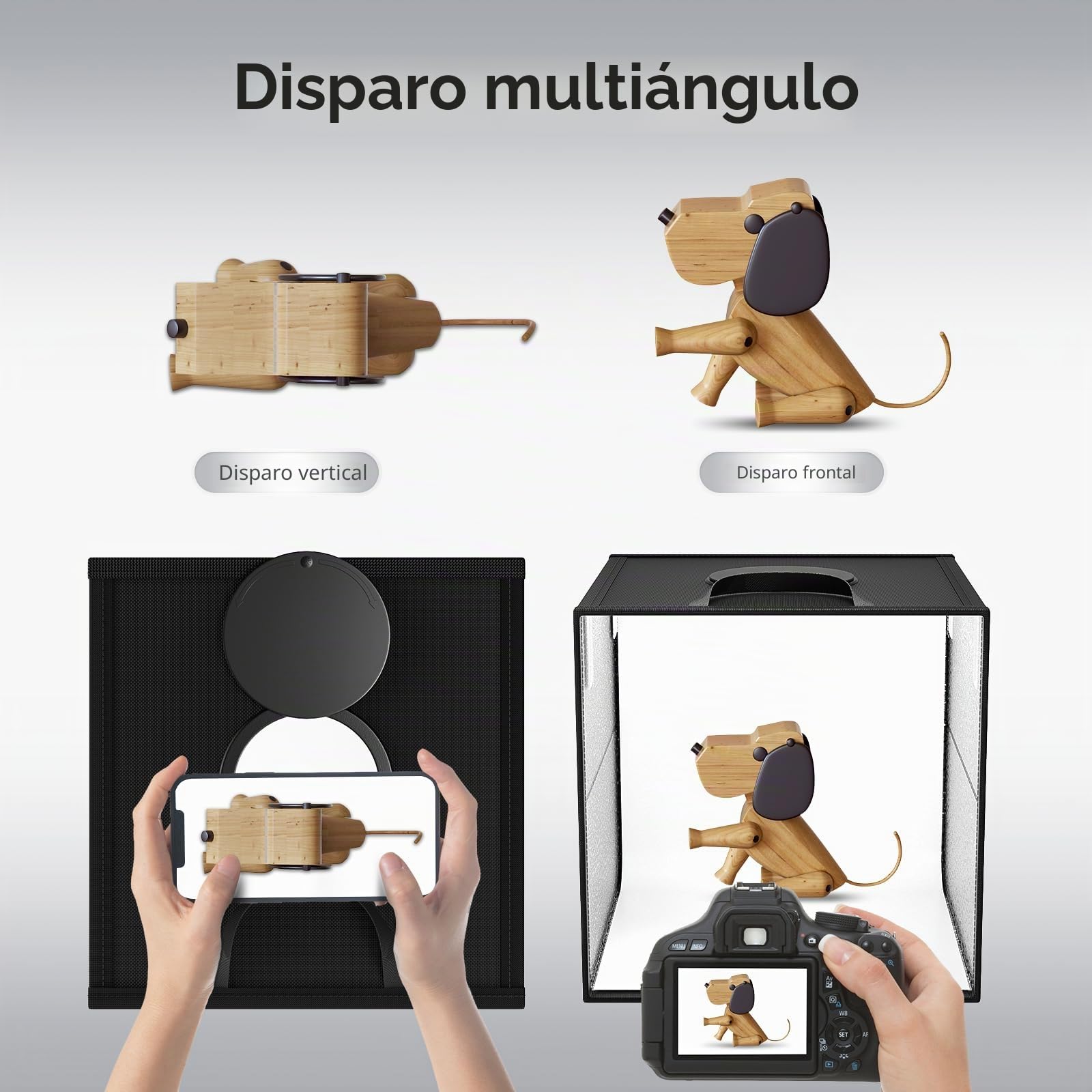 Caja Luz Foto Estudio, Portátil 30cmEstudio Fotografico con 120 Luces LED Ajustables CRI 95+ Disparo de Múltiples ángulos Estudio Fotográfico, 6 Láminas de Fondo de PVC para Productos Fotos