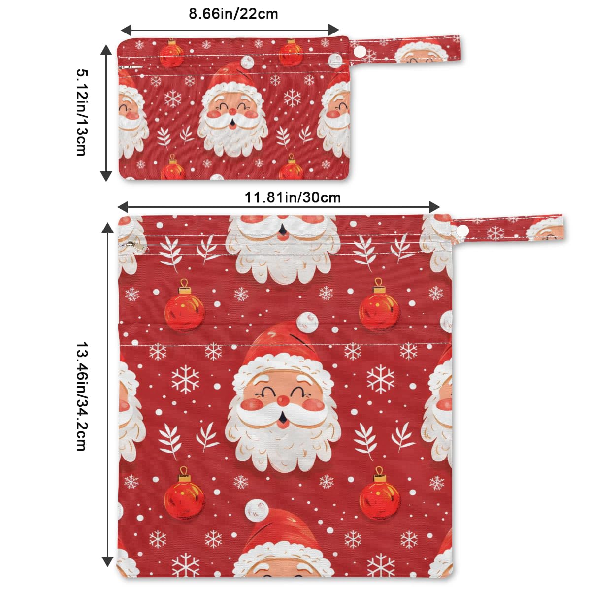 2pcs Cloth Diaper Wet Dry Bag with Two Zipper Pocket Waterproof Storage Bag Travel Laundry Bags, Beach, Pool, Breast Pump Parts, Gym Bag for Swimsuits & Wet Clothes for Baby (Santa Claus Greetings)