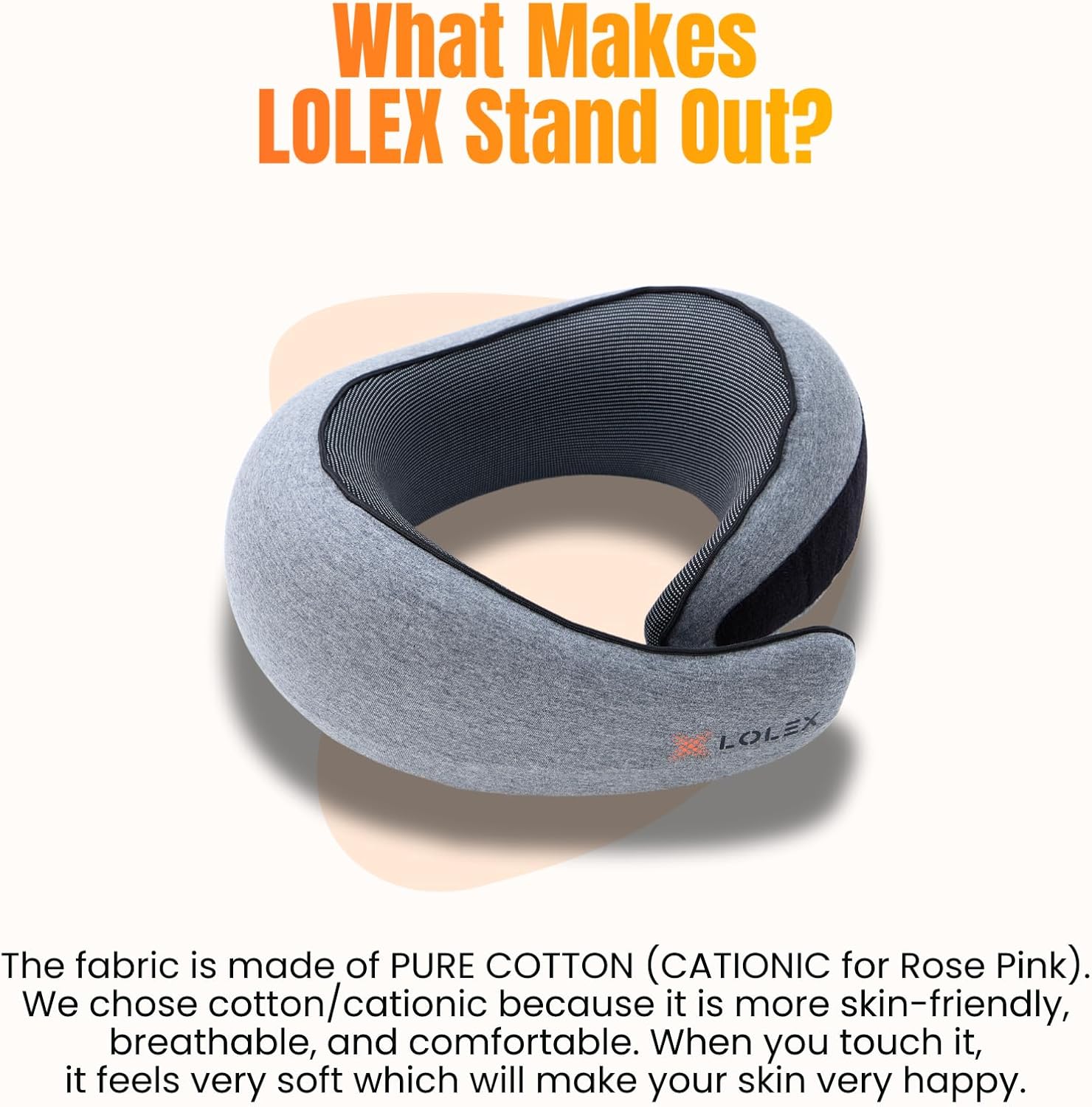 LOLEX™ Travel Pillow - Memory Foam Neck Support Pillow for Airplane, Car - Super-Soft Pure Cotton Fabric, Lightweight & Easy-to-Carry Full Travel Sleep Kit (Eye Mask, Earplugs) - Dark Grey