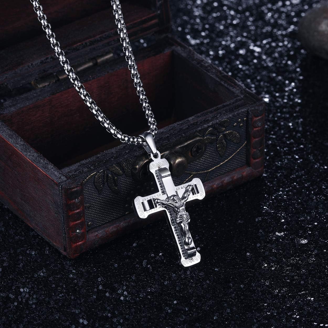 Rehoboth Jesus Christ Crucifix Cross Pendant Necklace for Womens Mens with 22 24 Inch Stainless Steel Chain - Image 2