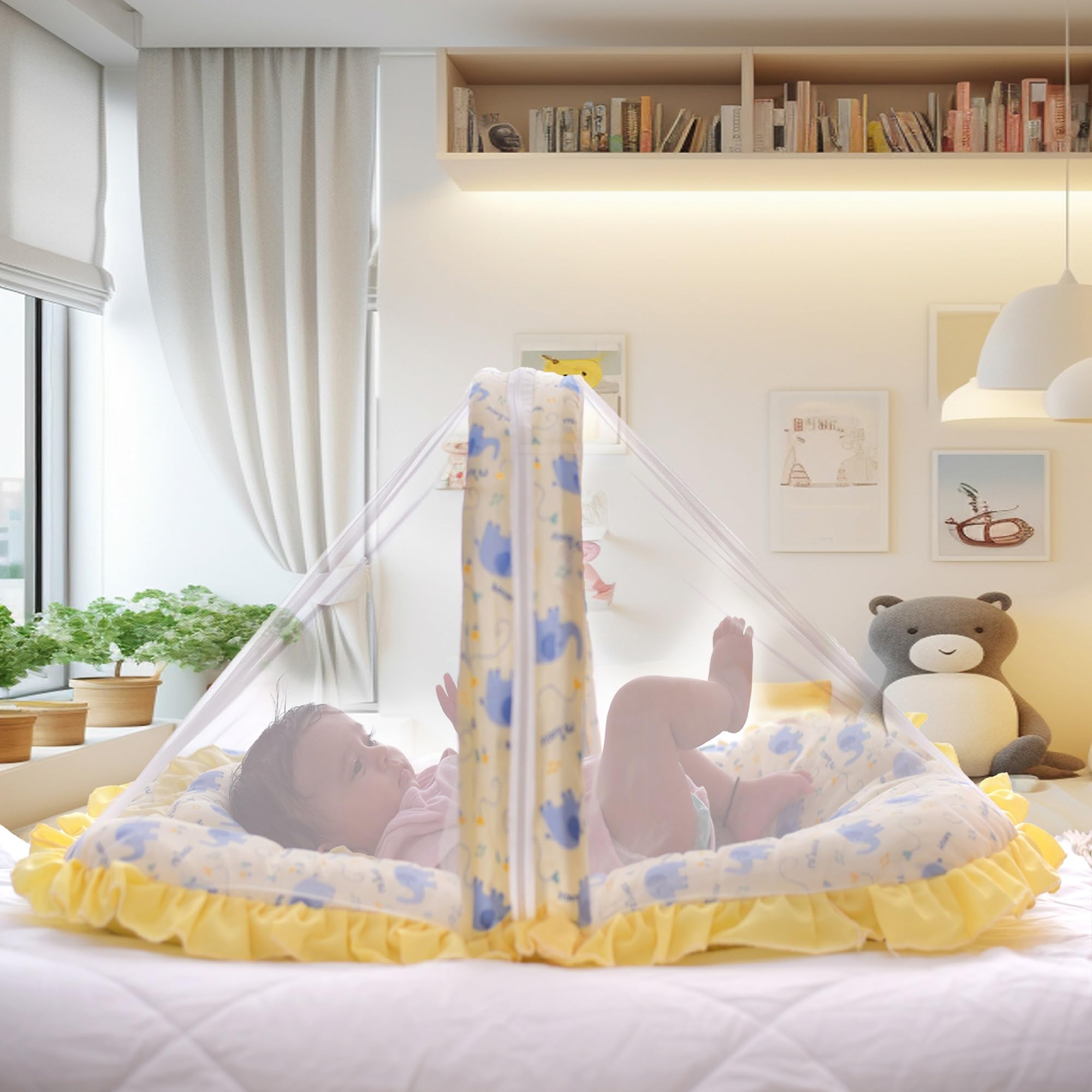 Classic Mosquito Net for Baby 0-12 Months with 100% Cotton Base | Soft & Breathable Infant Sleeping Base | Portable, Foldable & Easy to Use | Safe & Comfortable – Yellow-image-43