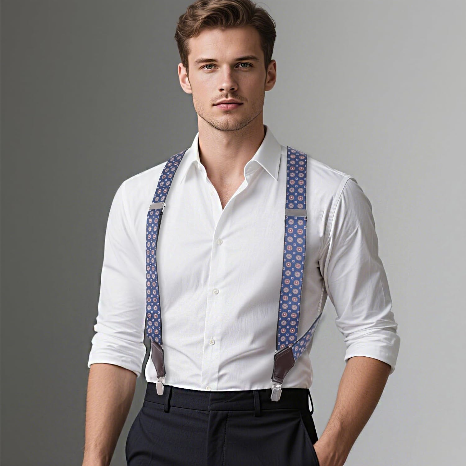 2 Clips Men's Suspenders X-Back Clip-On Elastic Braces 1.4”Trucker Style Work Suspender for Big and Tall