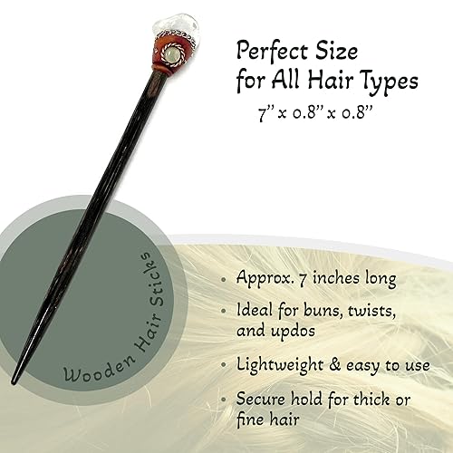 Miniatura 3 de Palo largo de madera Chonta con piedras preciosas curativas naturales para moños, regalos hechos a mano, accesorios de reiki boho (cuarzo