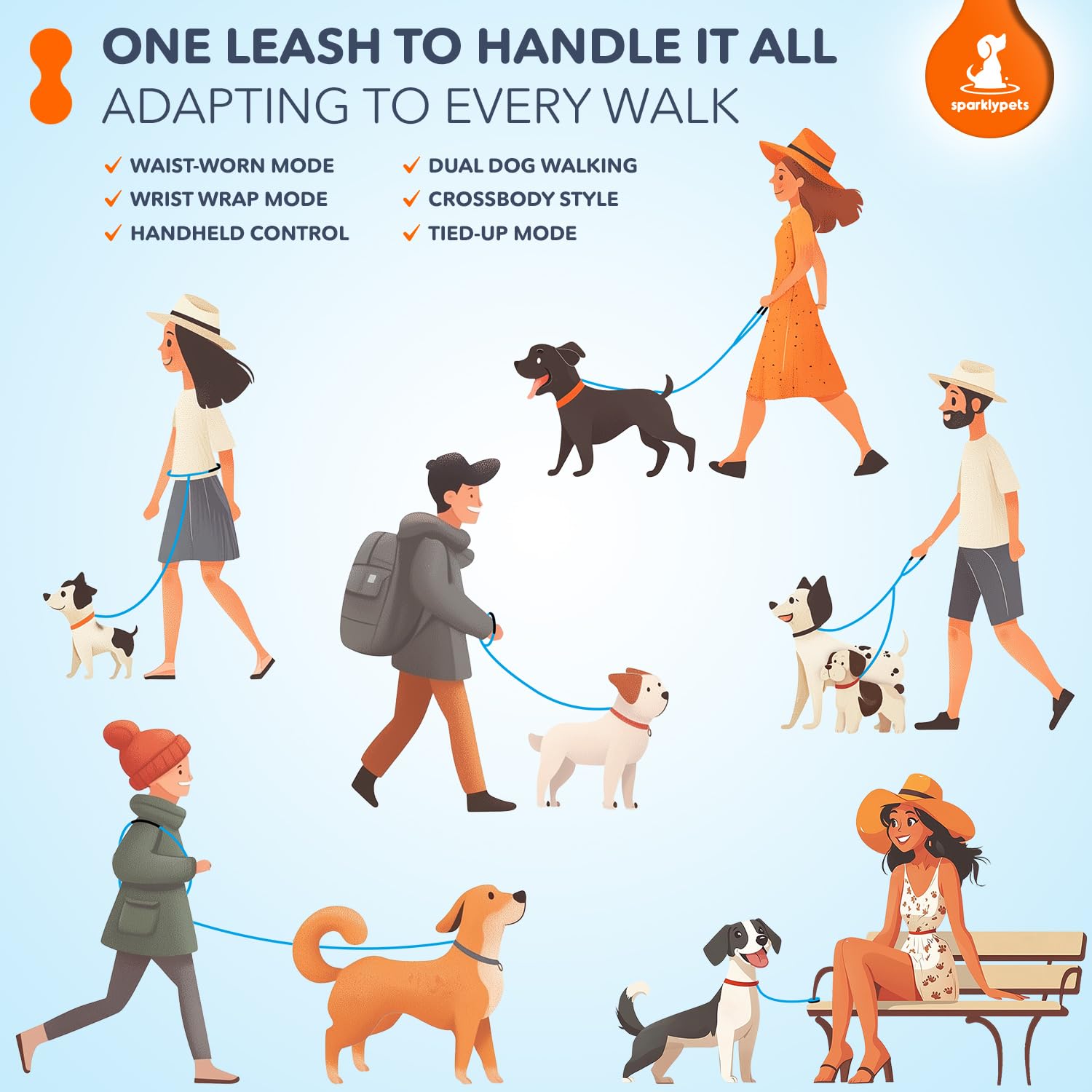 SparklyPets Multifunctional Bungee Hands Free Leash with Detachable Slip Lead – Crossbody & Waist Leash for Dog Walking, Medium & Large Breeds (Black)