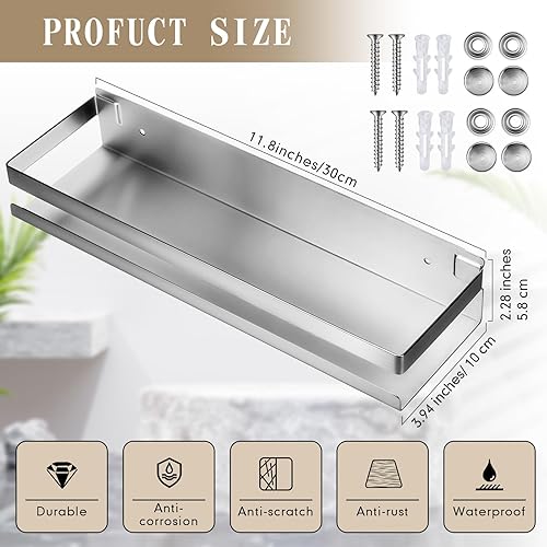 Miniatura 3 de 2 estantes flotantes de acero inoxidable para baño, ducha, estantes flotantes montados en la pared, cesta de ducha, estantes organizadores de