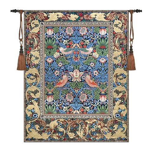 Aubelin Tapestry William Morris Strawberry Thief Fine Art Tapestry Wall Hanging 100% Cotton 55"x43"