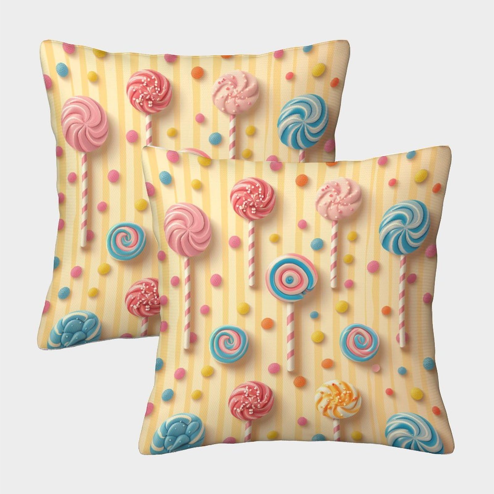 QFVANSIYO Candy-Themed 3D Printed Pillowcase Microfiber Bedding Decor Lollipop Print Pillow Cover for Adults Teens Home 50x50cm