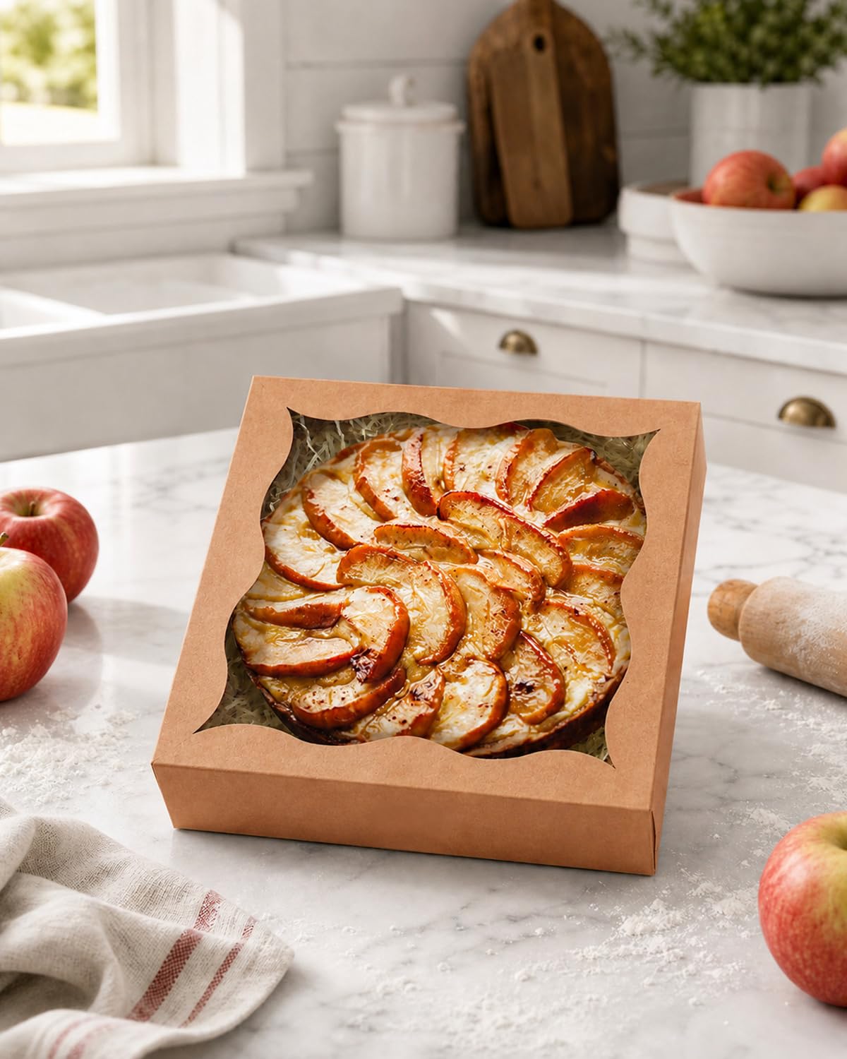qiqee Cajas de pastel marrones con ventana de 12 x 12 x 3 pulgadas, 24 paquetes de cajas de panadería para galletas