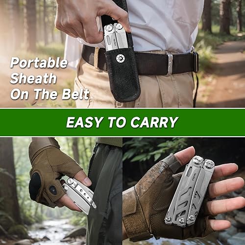 Miniatura 6 de NexTool Multiherramienta 14 en 1, alicates multiherramienta de acero inoxidable con cuchillo de bolsillo 80Cr14Mov, 2 cerraduras de seguridad y