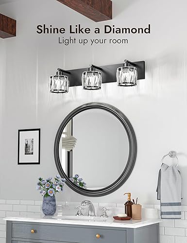 Miniatura 2 de VOLISUN Luces de tocador de cristal para baños, luz de tocador de baño de 3 luces, moderna luz de baño negra mate sobre espejo, accesorios de luces
