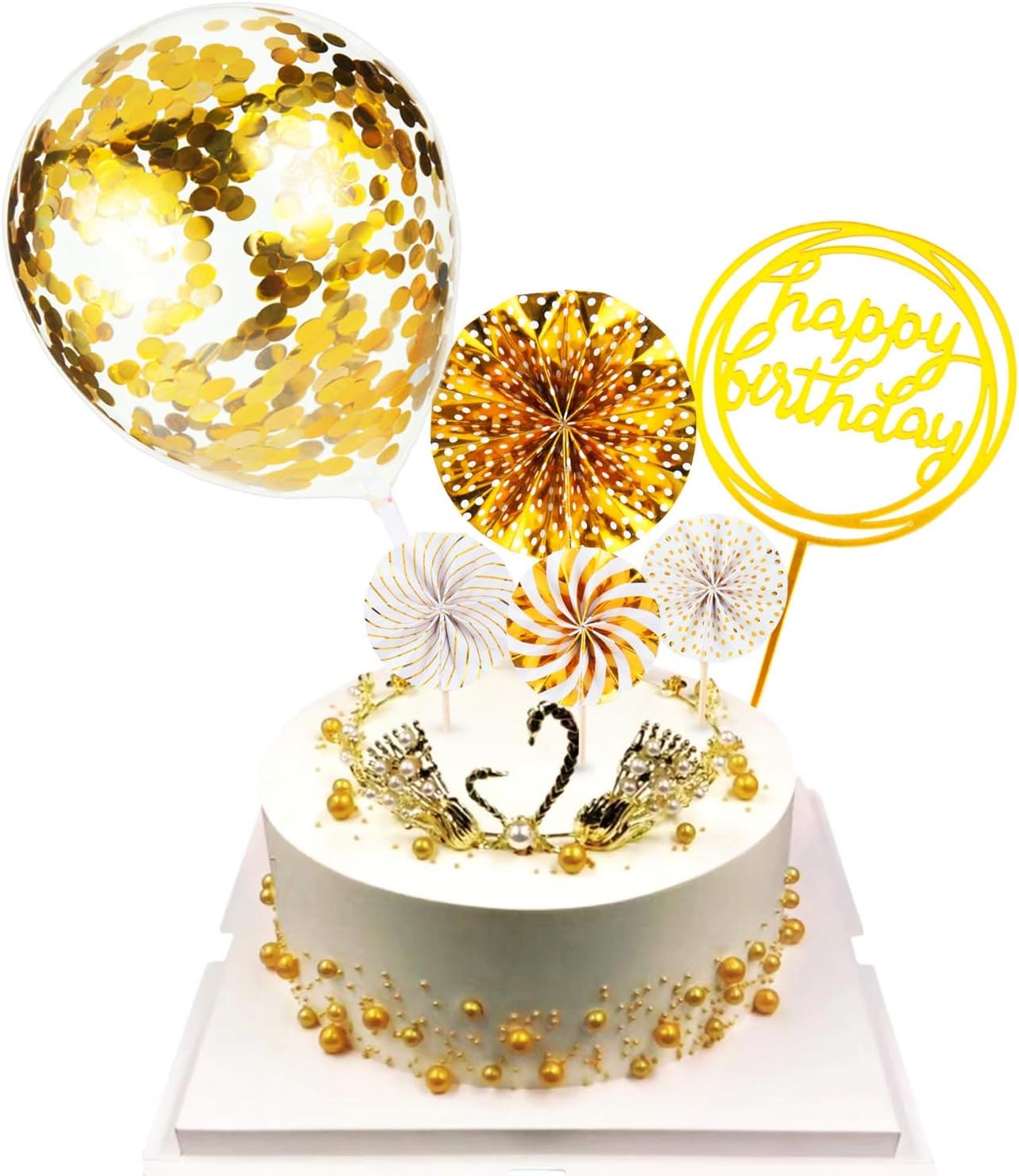 Parballoonia Cake Topper Happy Birthday Cake Topper Confetti Balloon Fan Cake Toppers Birthday Cake Decoration Supplies(6 Pieces)