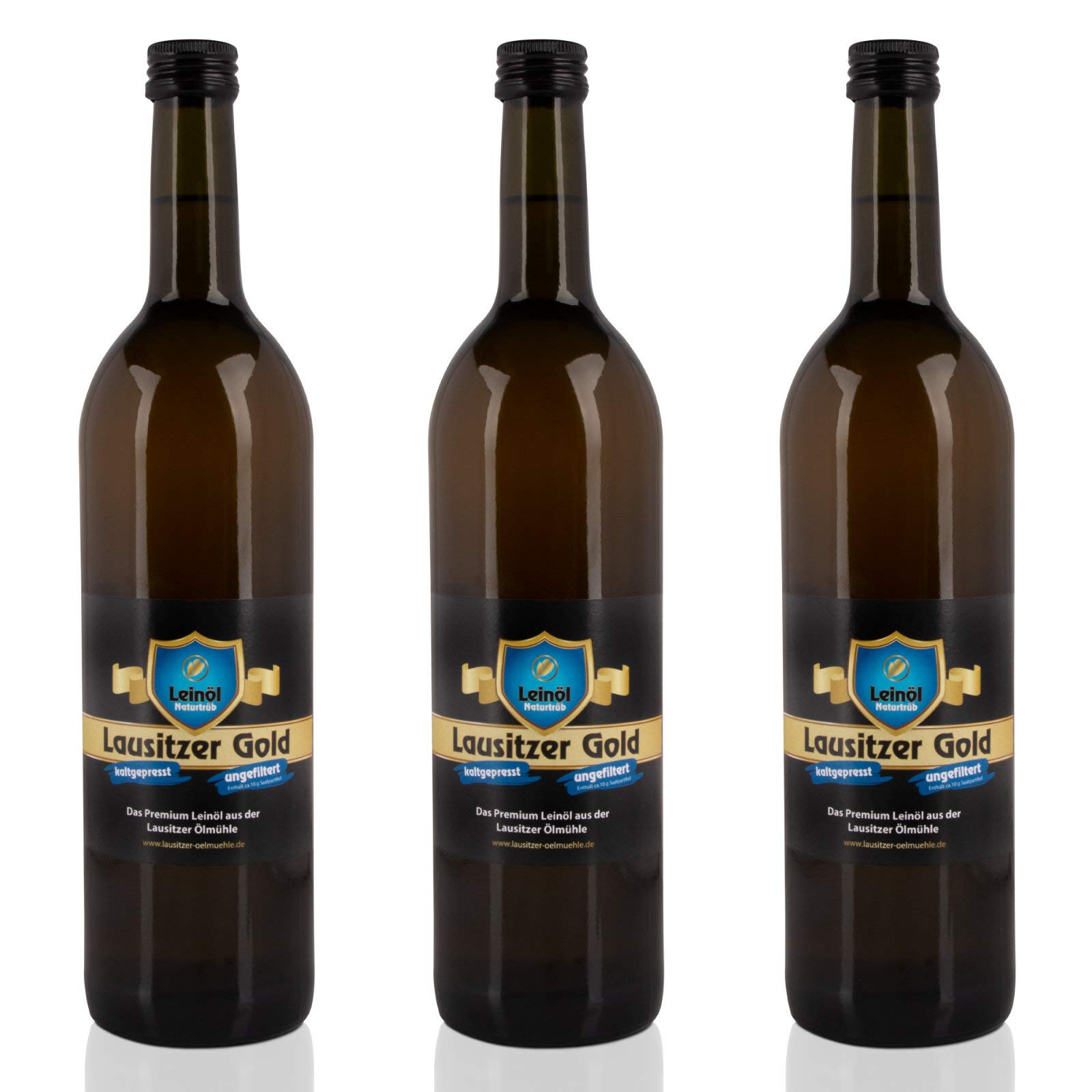 3 x Lausitzer Leinöl - Lausitzer Gold (kaltgepresstes ungefiltertes Premium Leinöl), 3x 750ml