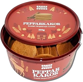 Nyakers Pepparkakor Swedish Ginger Snaps - Original, Famous & Old Fashioned Ginger Cookies Traditionally Baked in Sweden Since 1952 - Sweet & Spicy Thin Gingersnap Cookies, Vegan Friendly (10.58 oz)