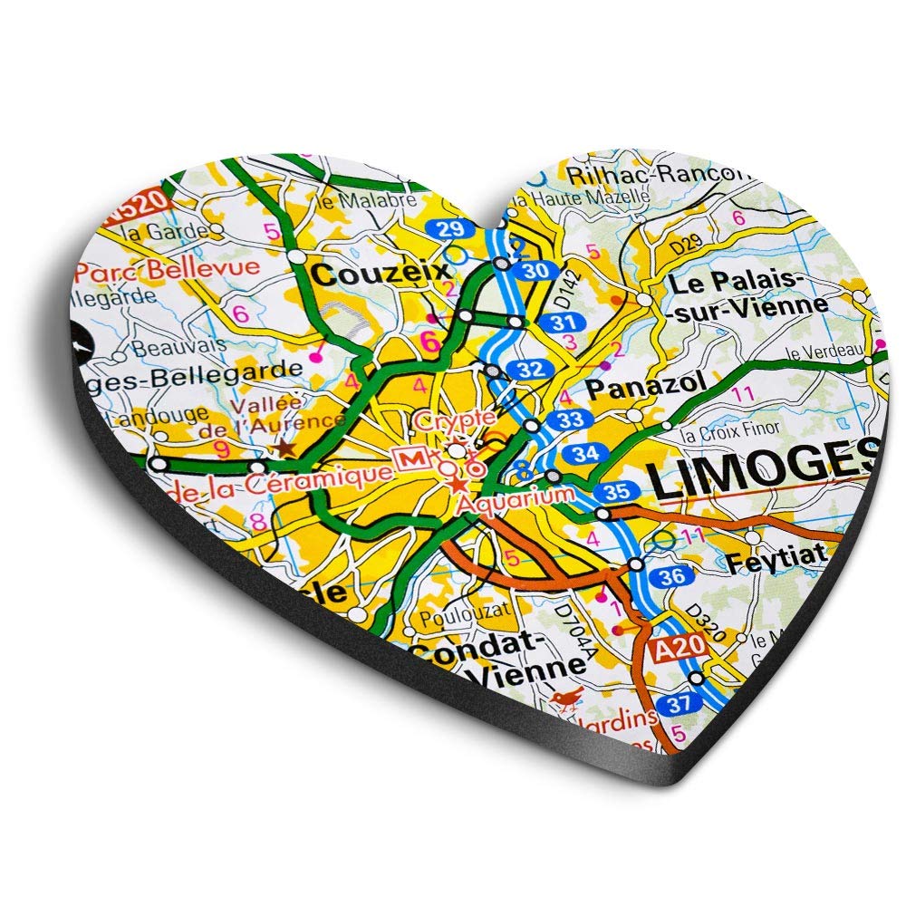 Destination Vinyl Ltd Multicolor 1 X Heart Mdf Magnets - Limoges City France French Travel Map 45568