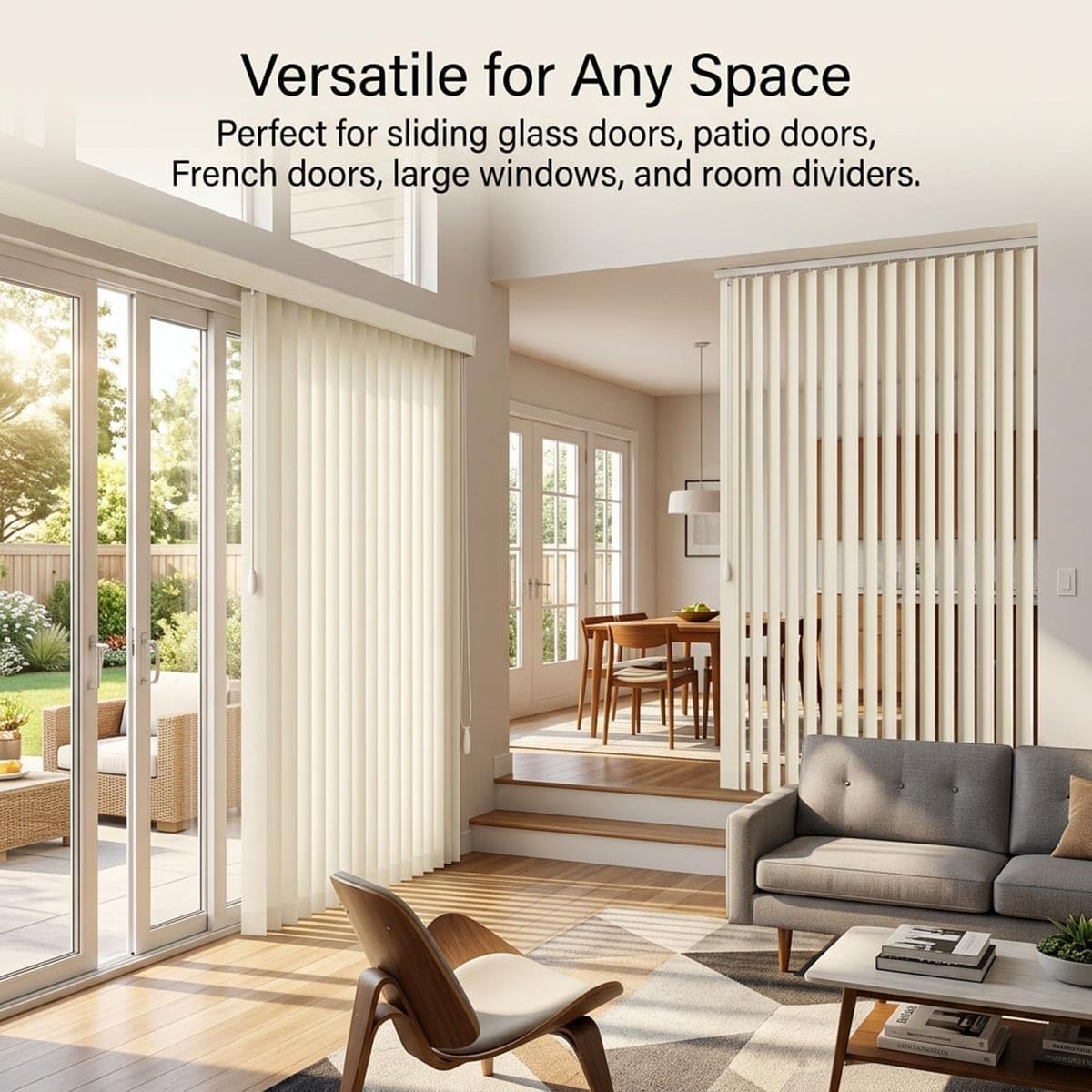 White Vertical Blinds for Large Windows, Light Filtering Panel Track Blinds for Sliding Door Window Patio, Room Divider & Closet Cover, UV Resistant Interiors Vertical Blinds, Cordless(W110x51in)