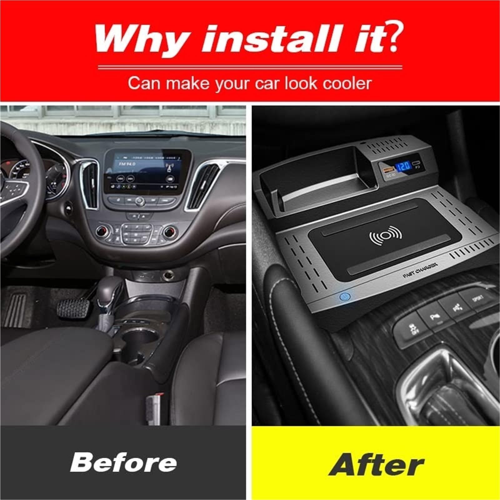 Uchwyt samochodowy na telefon Qi Ładowarka bezprzewodowa, do Chevroleta Malibu 2022-2017 Akcesoria wewnętrzne 15 W Szybki panel ładowania Adapter Bezprzewodowa ładowarka samochodowa