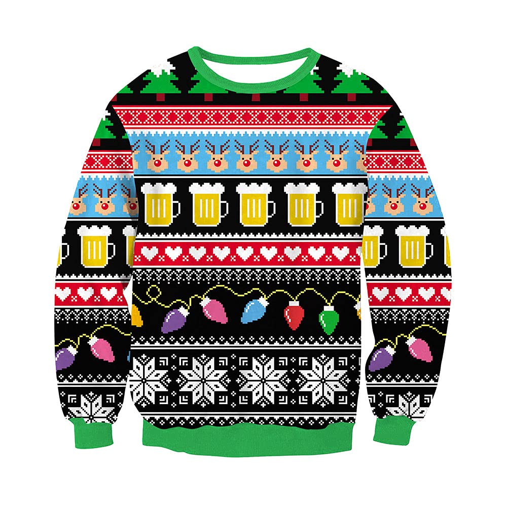 eBoutikAdult Unisex Festive Colorful & Jolly Christmas Jumpers - Novelty Unisex Funny Pullover Jumper - Great For Xmas Parties, Family Events, or Christmas Day - (Christmas Beer Large)