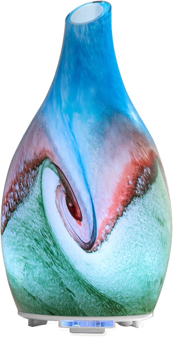 Essential Oil Diffuser 120ml Art Pattern Handmade Glass Ultrasonic Aromatherapy Diffuser with Intermittent Setting LED Colorful Night Light Cool Mist Humidifier for Bedroom Office Home Décor