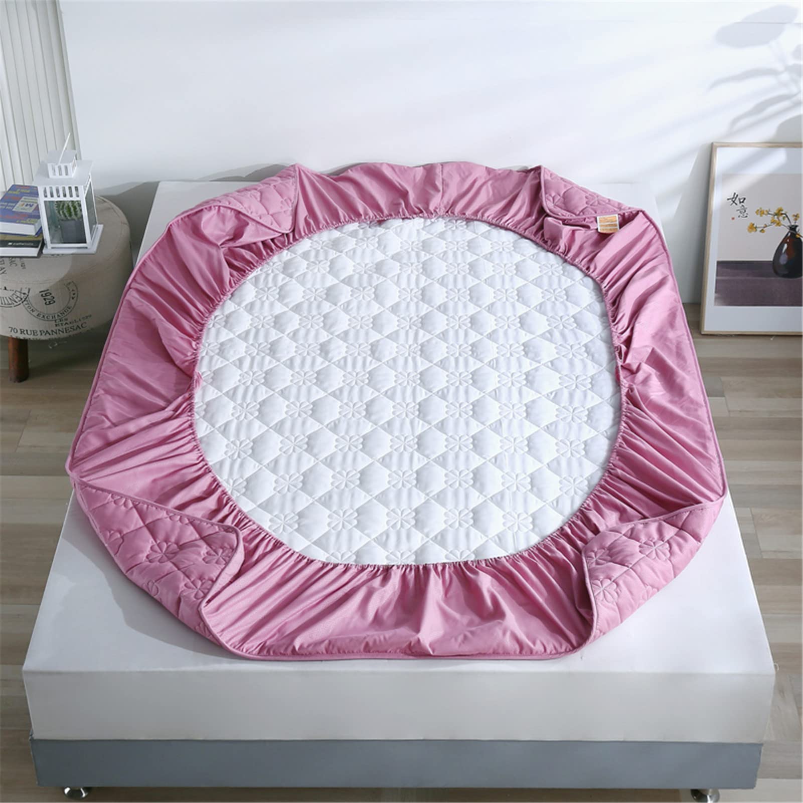 Protector Colchon, Home Protector de Colchón Acolchado, Cubrecolchón, De Fibra, Transpirable, Confortable, Cubre Colchón (Rosa Roja-1,Grueso 120x200cm)