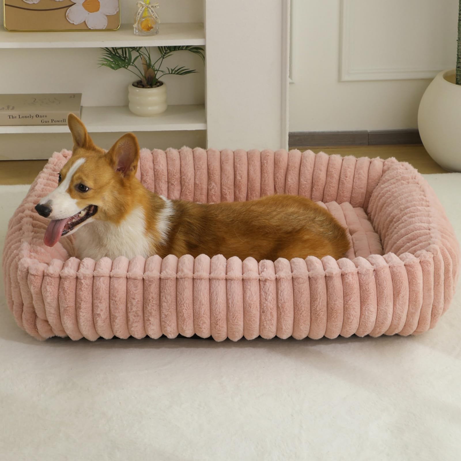 Hixingo Panier Chien Dehoussable Lavables S-XXL, Lit Chien Dehoussable Coussin Chat Doux et Confortable Tapis pour Animale Anti Stress pour Taille, Moyen, Petit (M59 Rose,L)