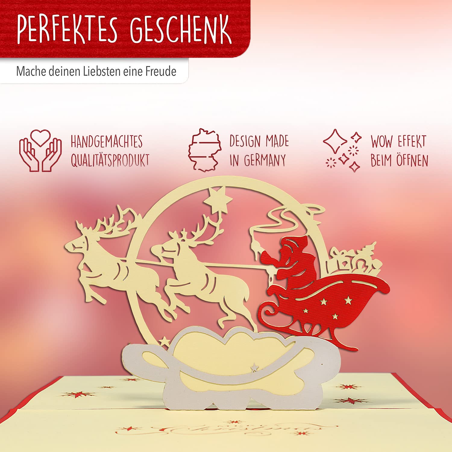 Biglietto Di Natale Pop-Up 3D LIN - Babbo Natale In Aereo Con Scomparto Per Banconote - N455 - 4