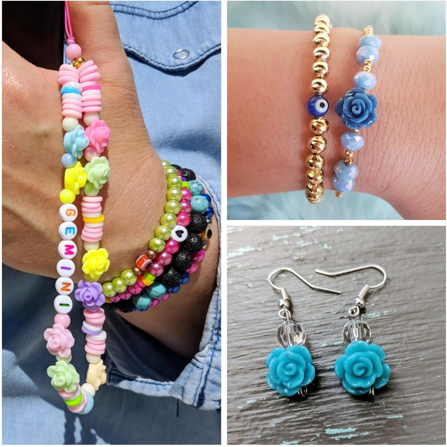 30pcs Rose Shell Beads 7mm 8mm 10mm Blue Flower Beads Carved Jasmine Loose Spacer Beads Bulk for Jewelry DIY Friendship Bracelet Women Necklace Earring Craft Accessory Key Chain - Image 3