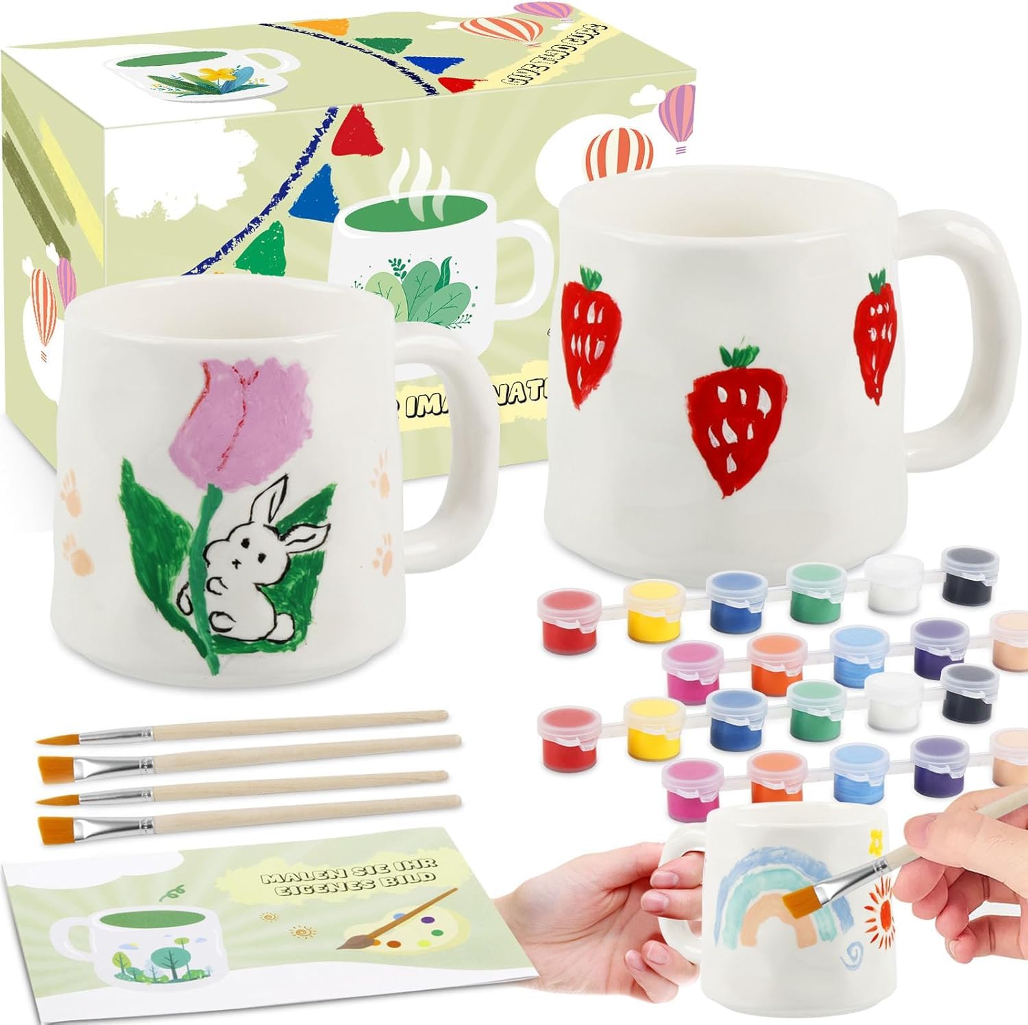 VENUSFILTER Kit para pintar tu propia taza Kit de pintura de cerámica para adultos Kit de arte y manualidades Incluye tazas Pinturas Pinceles y guía de inspiración para pintar Regalo personalizado para todos Paquete de 2