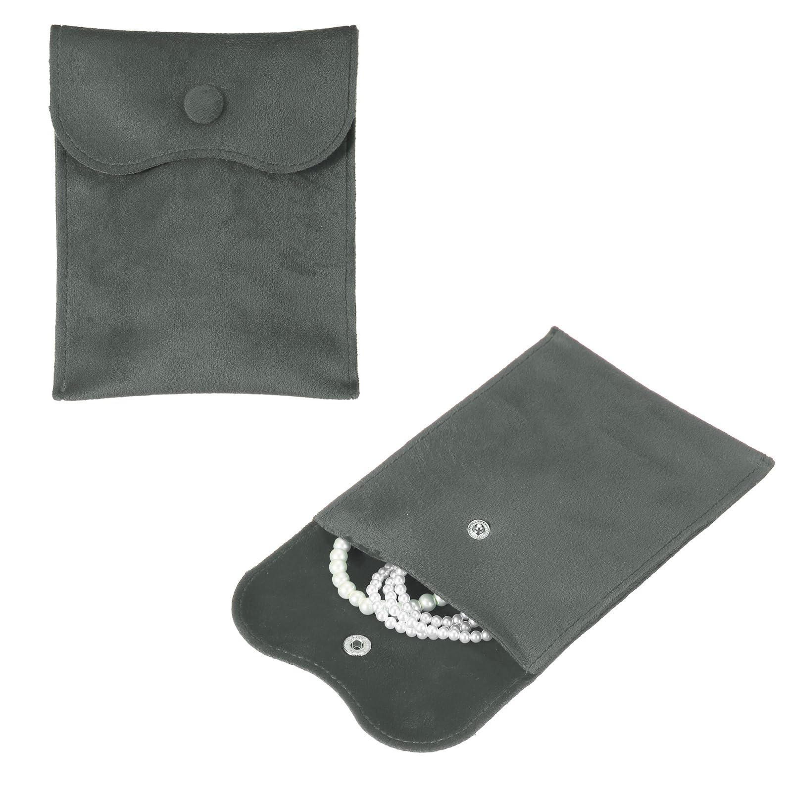 sourcing map 2 Pcs Velvet Jewelry Pouches with Snap Button 11x14cm Small Storage Bags Gift Soft Jewelry Organizer Portable Packaging Fit for Necklaces Bracelet Rings Earings Watch, Grey