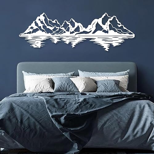 Arte de pared de montaña de metal, decoración de pared de montaña, paisaje montañas, lago, arte de pared de naturaleza metálica, decoración de pared