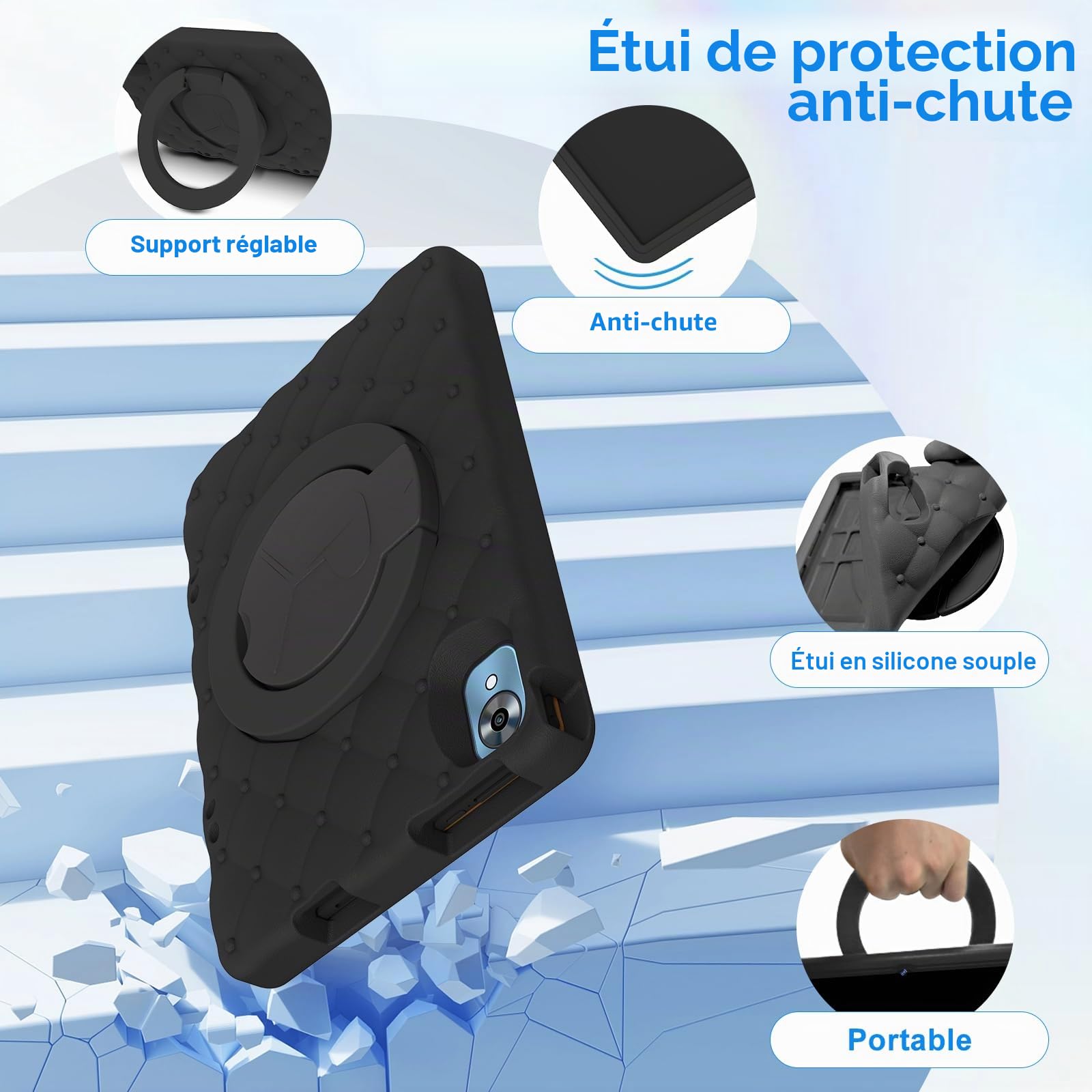 DMOAO Tablette Enfants 10 Pouces Android 15 avec 30Go RAM (TF 2To), 5G WI-FI 6, Widevine L1, Contrôle Parental, 8-Core, Tablette Tactile avec Coque Antichoc EVA + Support Rotatif à 360°,Noir Profond