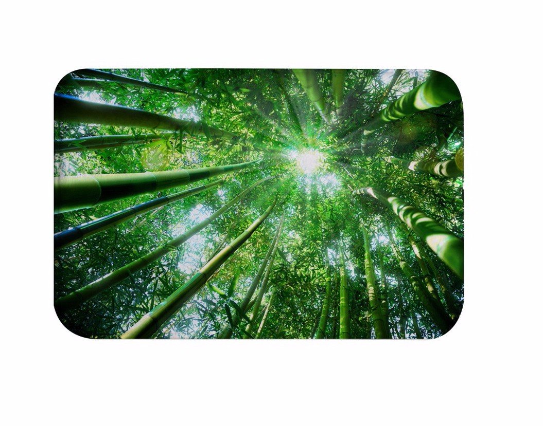 A.Monamour Sunshine Through Green Bamboo Trees Forest Nature Scenery Photography Picture Print Soft Absorbent Flannel Anti-Skid Rubber Backing Bath Rugs Doormats Floor Carpets For Kitchen