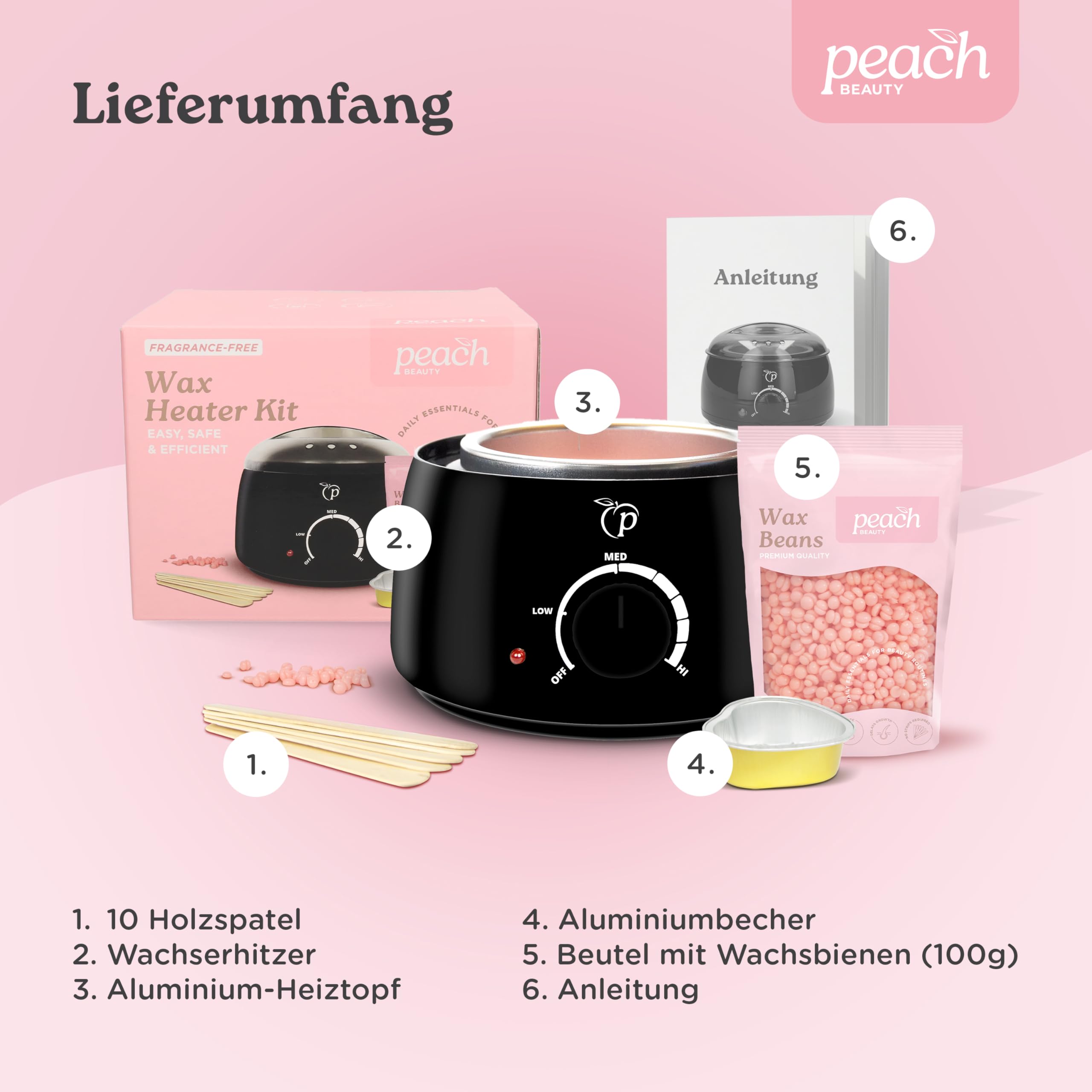 Wachswärmer | Waxing Set mit 100g Wachsperlen für Haarentfernung + 10 Spatel aus Holz + Aluminium-Wachstopf | Warmwachsgerät | Professional Elektrischer Wachserhitzer für Alle Wachstypen