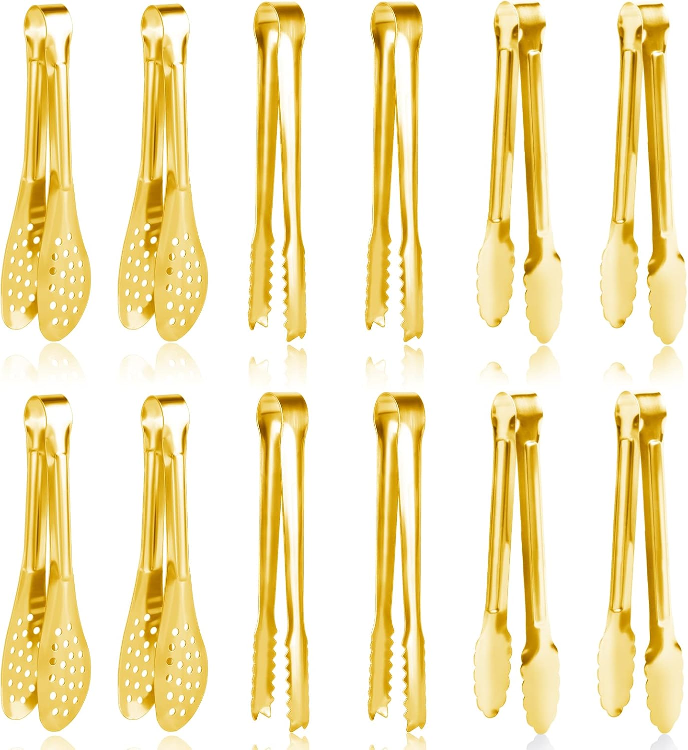 Set of 12 Polished Stainless Steel Mini Serving Tongs