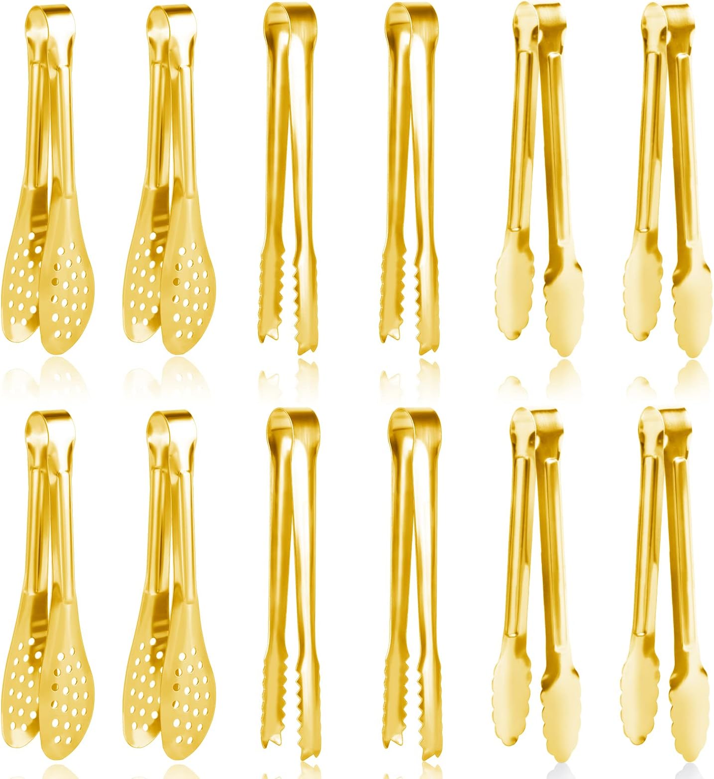 12 Pack Gold Premium Small Serving Tongs, Dmoera Mini Stainless Steel Appetizer Tongs, 5 Inch(12.7cm)