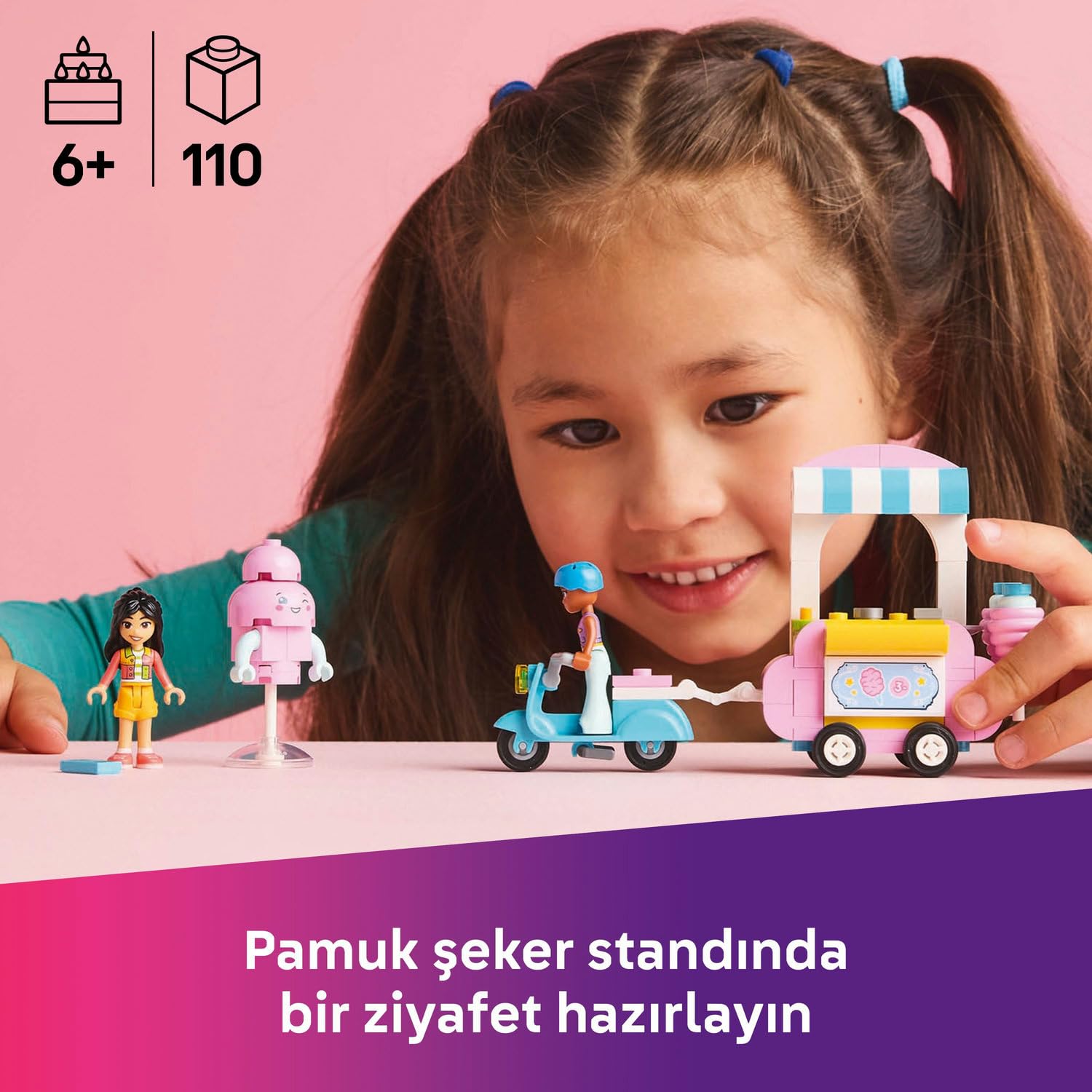 LEGO Friends Pamuk Şeker Standı ve Scooter 42643-6 Yaş ve Üzeri Kız ve Erkek Çocukları için Mini Bebek İçeren Yaratıcı Oyuncak Yapım Seti, Doğum Günü Hediyesi (110 Parça)