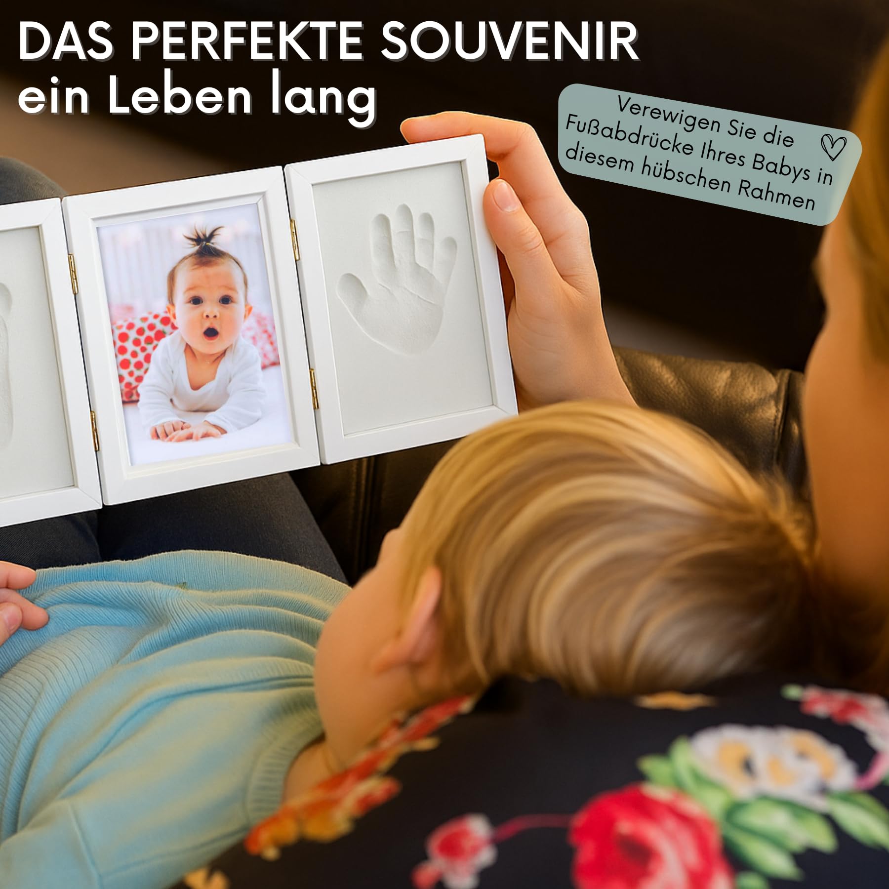 HuBorns - Bilderrahmen Fußabdruck Baby und Anti-Riss-Ton, um ein Einzigartiges Souvenir zu schaffen, Gipsabdruck Baby Hand und Fuß, Baby Geschenk, Fussabdruck Abdruckset (Ton)