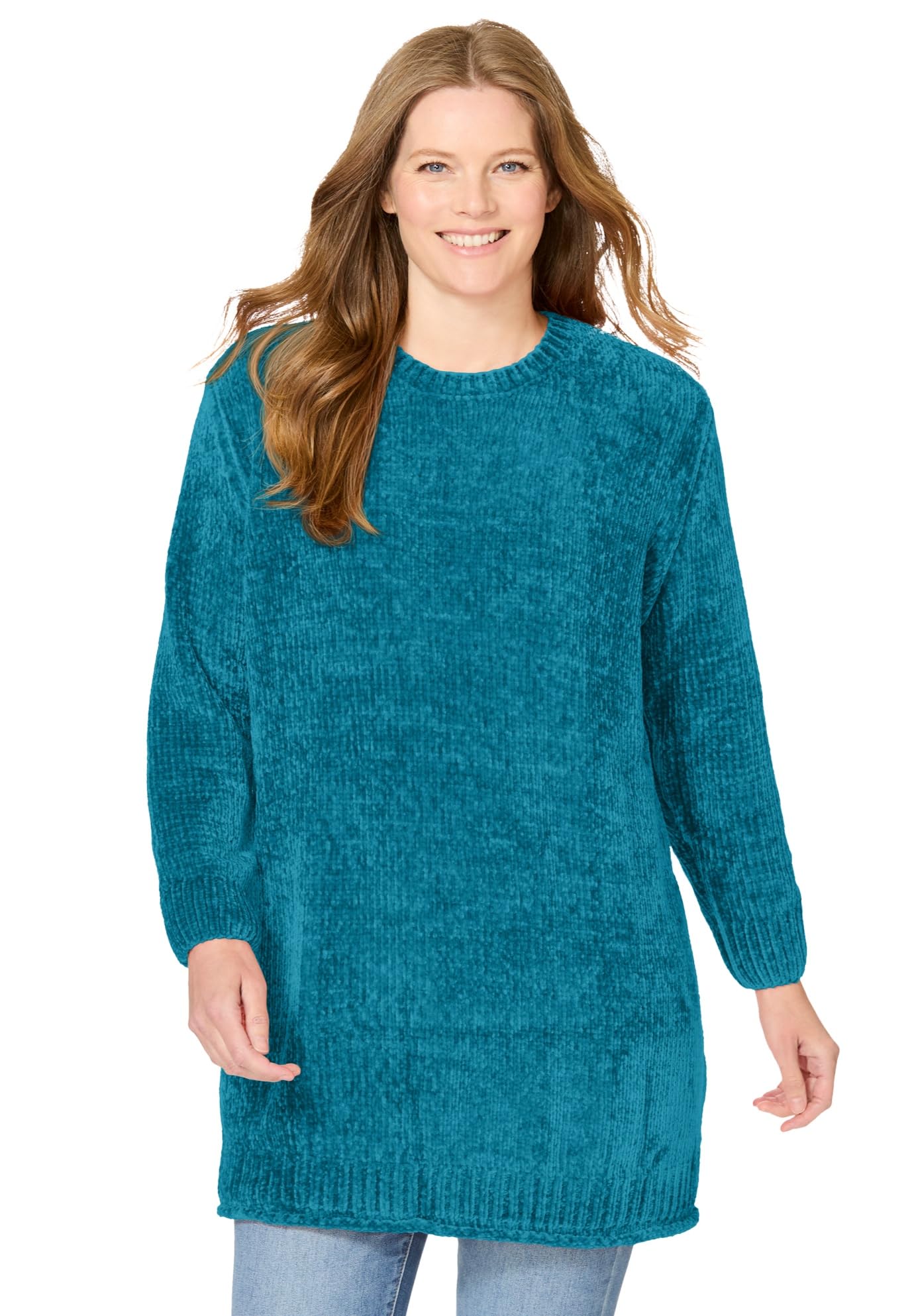 Woman Within Plus Size Crewneck Chenille Sweater