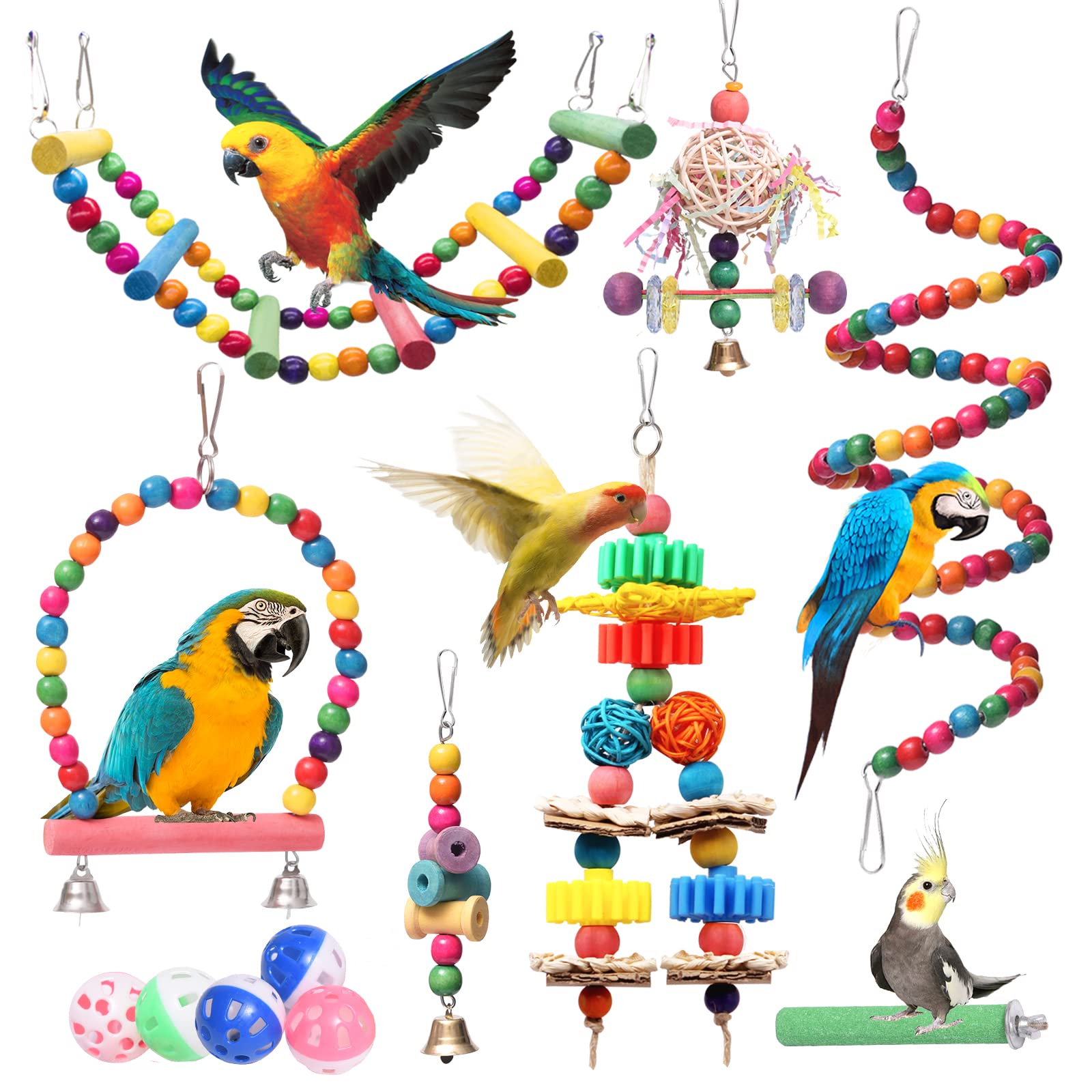 Juguetes para pájaros de pájaros juguetes y accesorios de perchas de perchas de la escalera de la escalera de la jaula de la jaula para pájaros para periquitos pequeños, gris africano, cacatúas