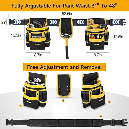 Miniatura 3 de Cinturón de herramientas, bolsa magnética para herramientas, 27 bolsillos, cinturones de herramientas acolchados resistentes para hombres, bolsa de