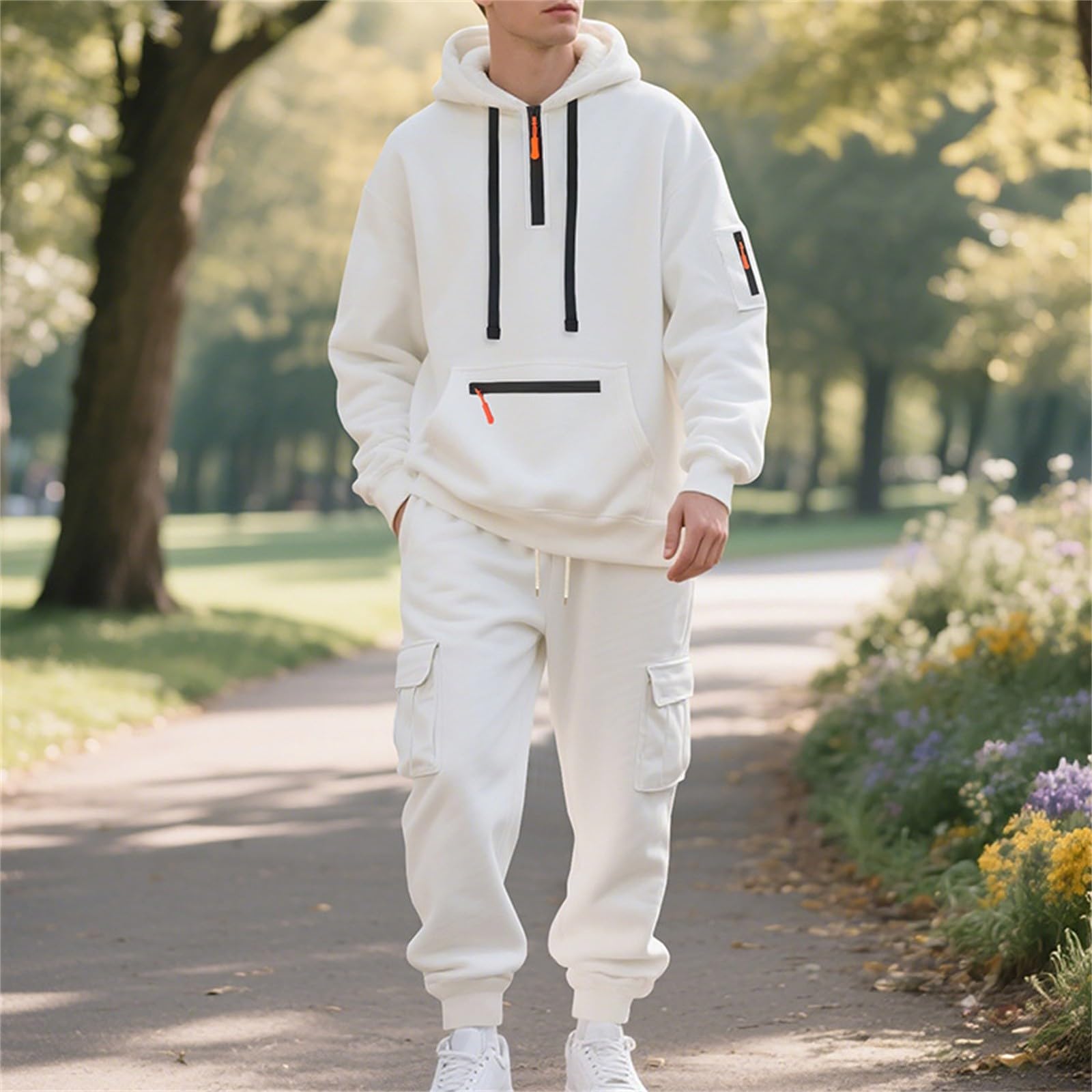 Tuta Uomo Completa Felpa Uomo Con Cappuccio Mezza Zip E Pantaloni Jogging