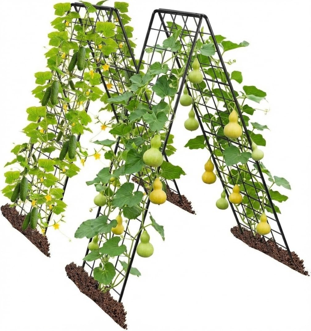 Rankgitter für Tomaten & Gurken, 2 Stück 100cm-Metall Pflanzenständer Rankhilfe Set, A-Form Gitterspalier für Kletterpflanzen, Gemüse & Obst