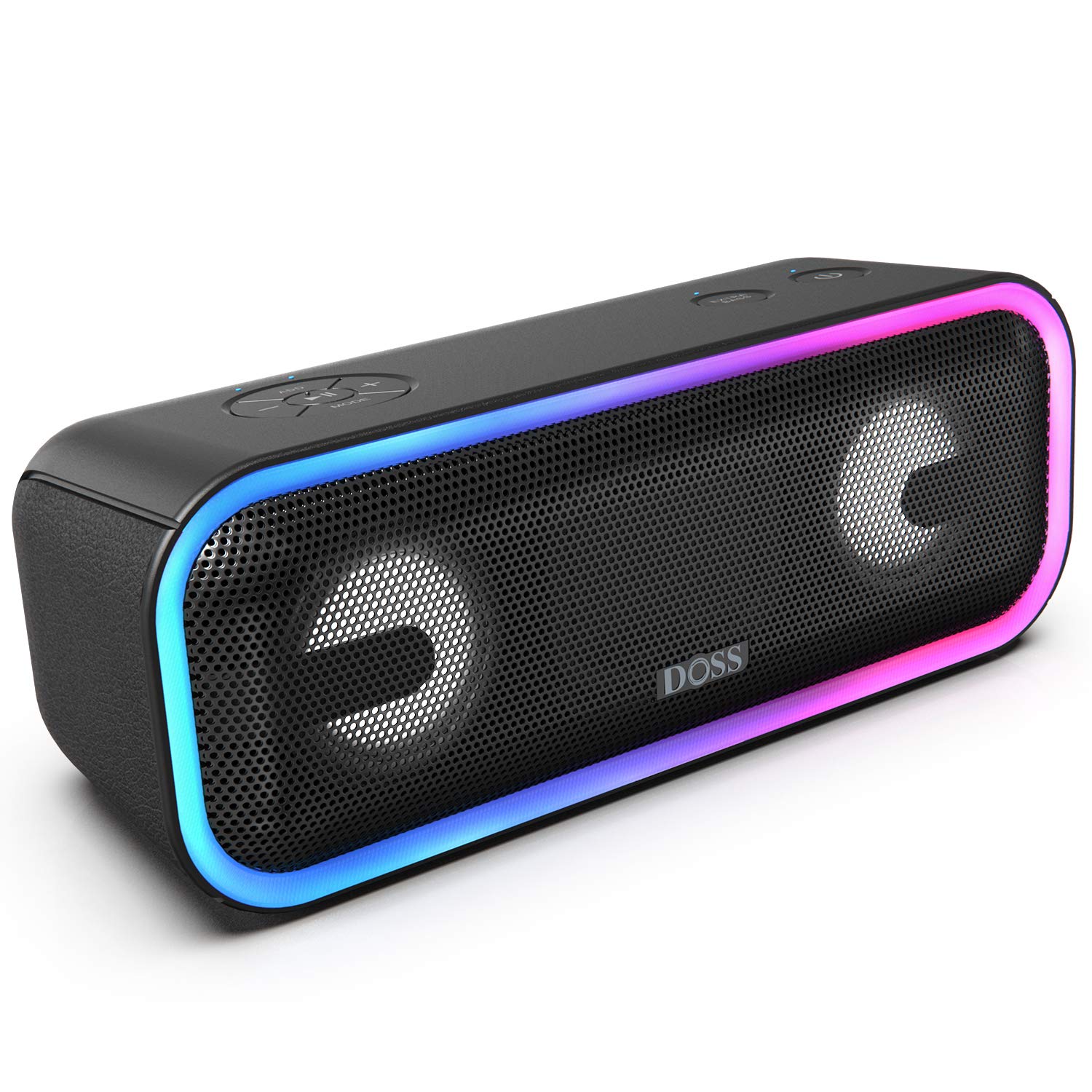 DOSS Bluetooth-Lautsprecher, DOSS SoundBox Pro kabelloser Bluetooth-Lautsprecher mit beeindruckendem 24-W-Sound, dröhnendem Bass, 15 Stunden Spielzeit, kabelloser Stereo-Kopplung, gemischten Farblicht