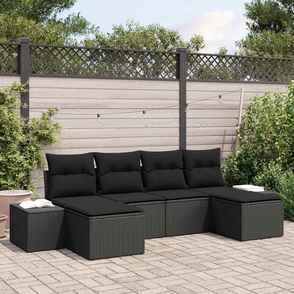 Salon de Jardin 6 Places en Résine Tressée Ensemble de Canapé Modulable avec Coussins Moelleux Mobilier d'Extérieur pour Terrasse et Balcon Cadre en Acier Noir