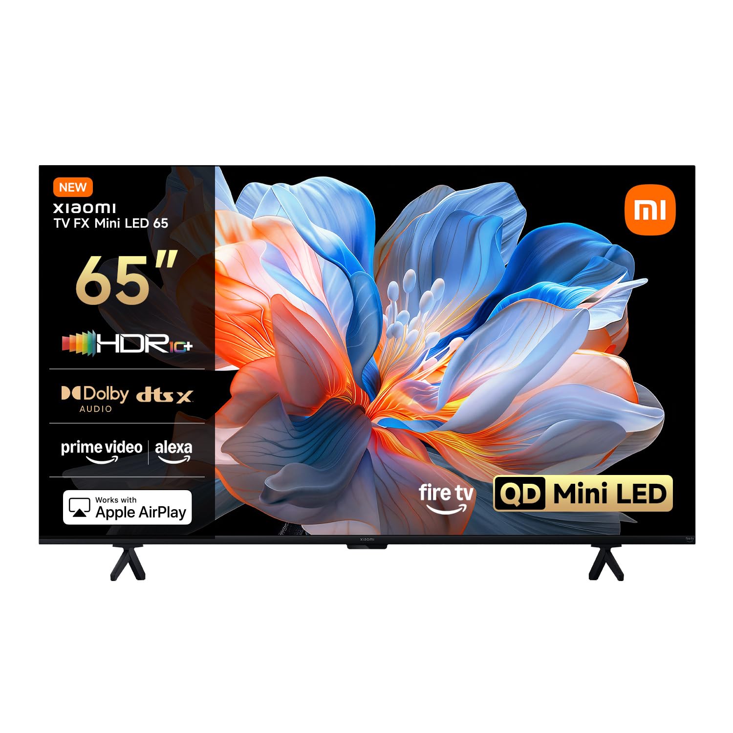 XIAOMI TV FX Mini LED da 65″(165 cm), Smart TV QD-Mini LED, 4K UHD, Fire TV, HDR10+, 60 Hz con modalità Game Boost a 120 Hz, MEMC, DTS:X, AirPlay 2, HDMI, modalità Filmmaker, comando vocale con Alexa
