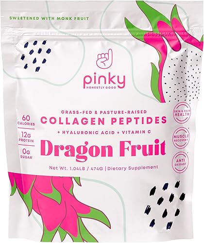 Péptidos de colágeno con ácido hialurónico y vitamina C, sabor a fruta del dragón (1 libra16.72 oz), apoya la salud de la piel, el cabello y el