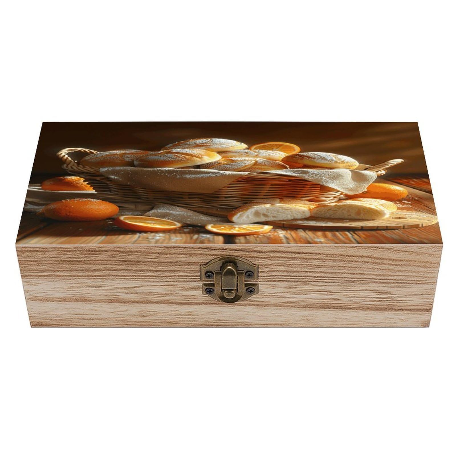 asbwuo Basket of Bread Wood Keepsake Box Wooden Box with Hinged Lid