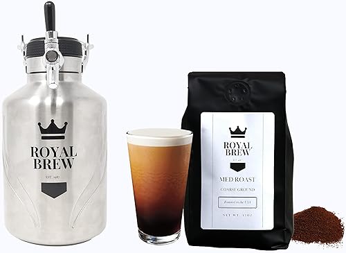 Royal Brew Nitro - Cafetera fría y bolsa de 12 onzas de café frío tostado medio, café Nitro de calidad de cafetería en casa, 64 onzas de barril y