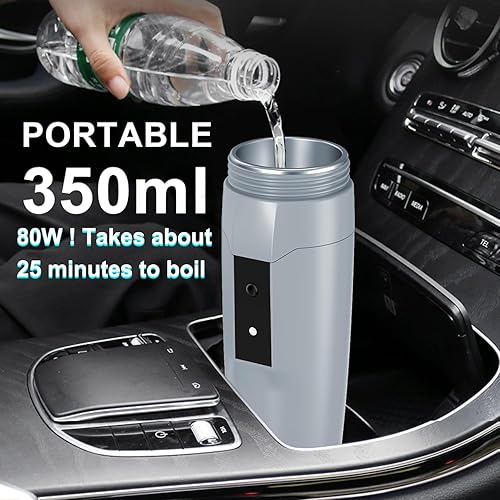 Miniatura 3 de Caldera portátil de 12 V para automóvil, pequeña tetera eléctrica de viaje, calentador de agua rápido de 80 W, mini taza de café eléctrica para